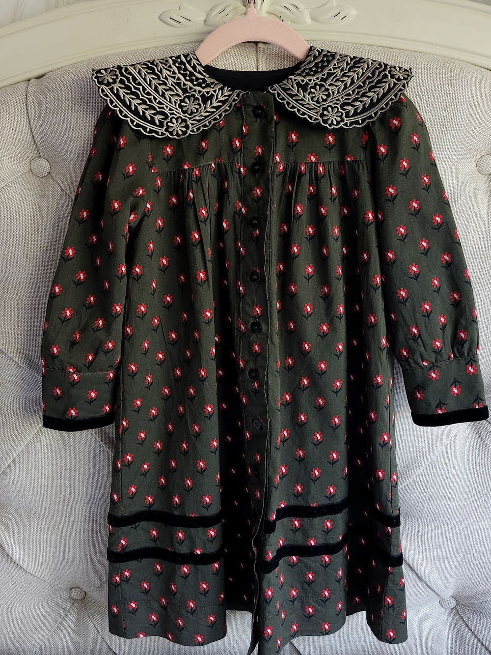 FRAZE Embroidered Peter Pan Collar Floral Button-Front Dress